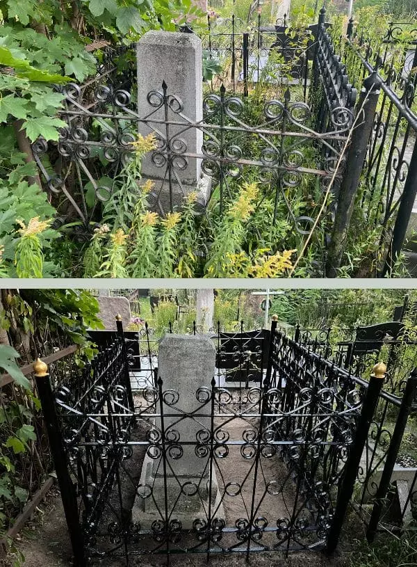 Покраска металлической ограды на кладбище